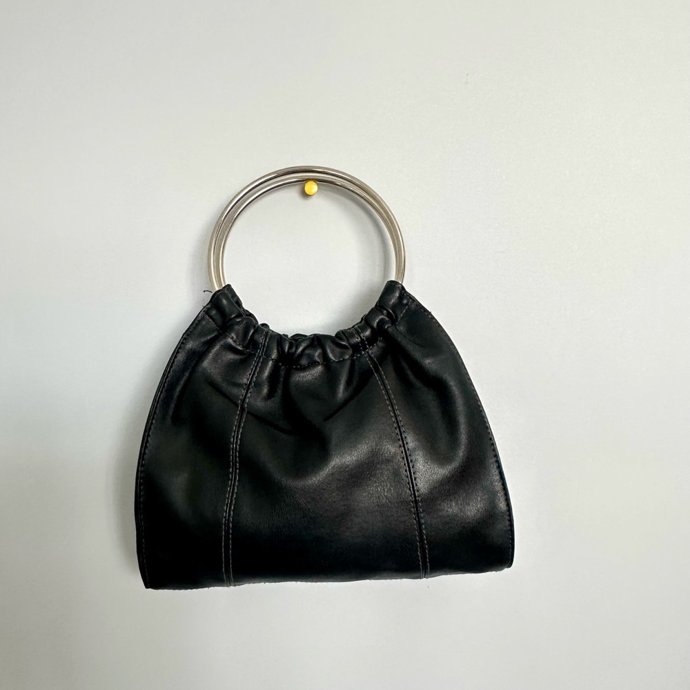 Le Chateau Black Faux Leather Clutch with Metal Handle